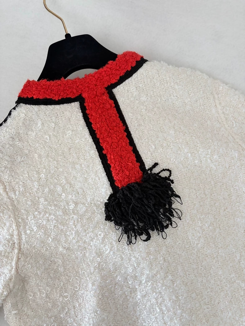 Chanel 26S Red and White Tweed Jacket