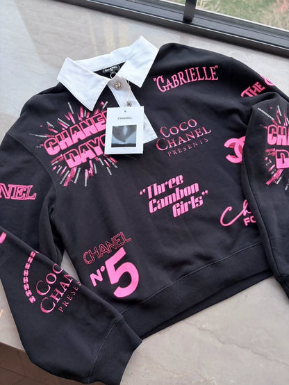 Chanel 21S Number 5 Graffiti Logo Polo sweater