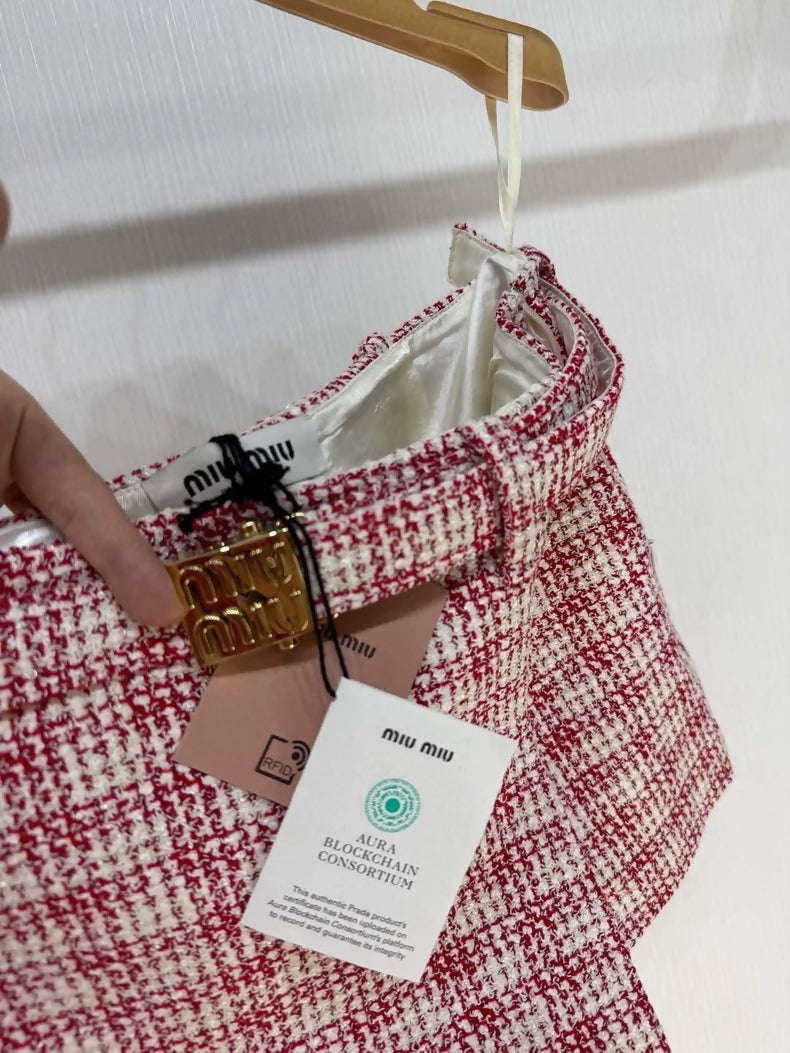 Miu miu 2024 Pink and White Checkered skirt