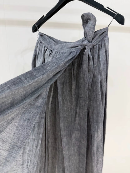 Dior grey linen pleated skirt