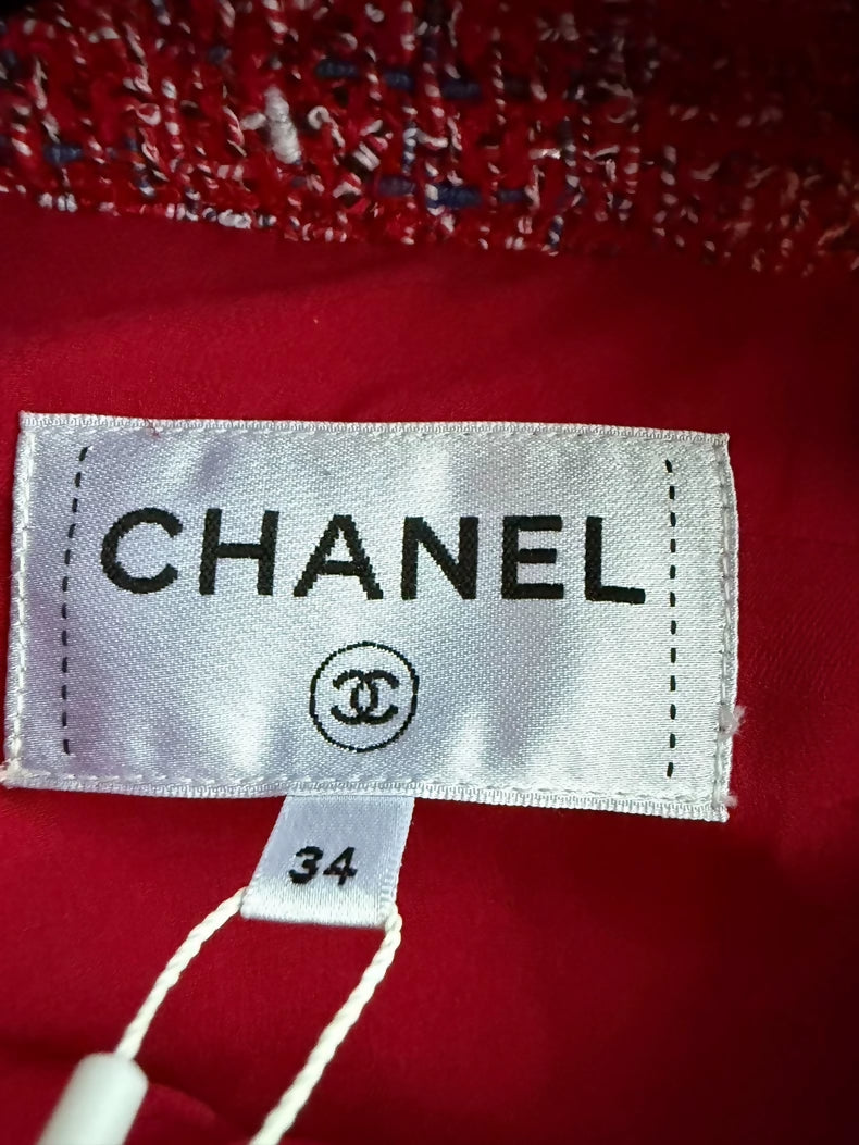 Chanel 19p red ruffled tweed jacket