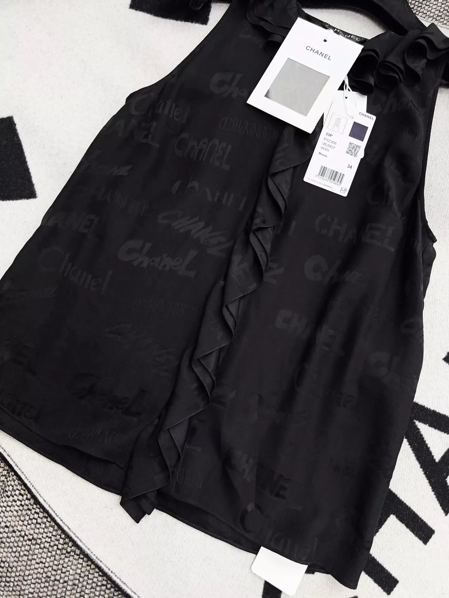 Chanel 22P black ruffled silk shirt