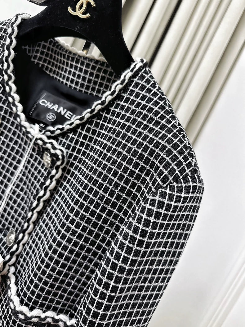 Chanel 25c black and white checkered jacket