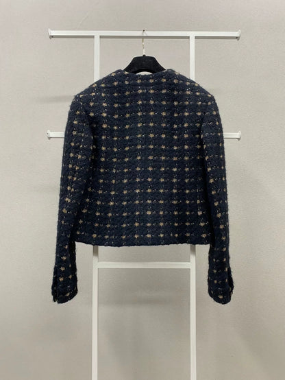Chanel 19K Black and Gold Check Tweed Jacket