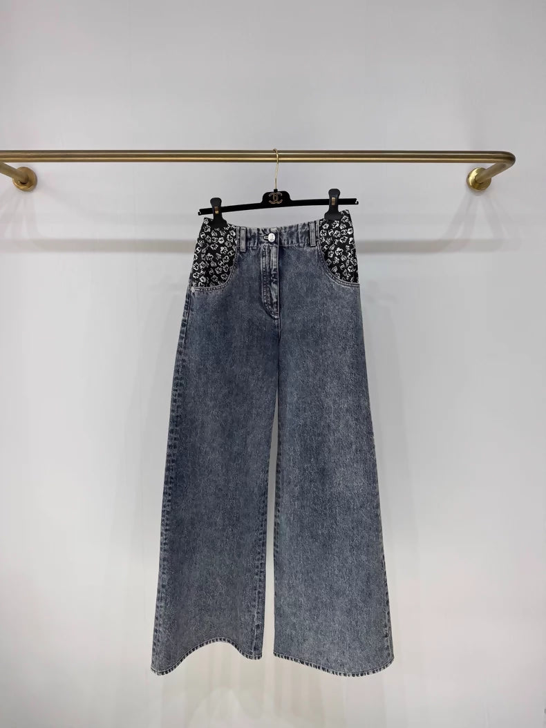 Chanel 25B floral denim wide-leg jeans