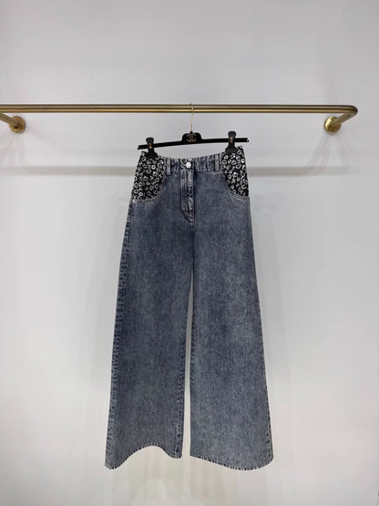 Chanel 25B floral denim wide-leg jeans