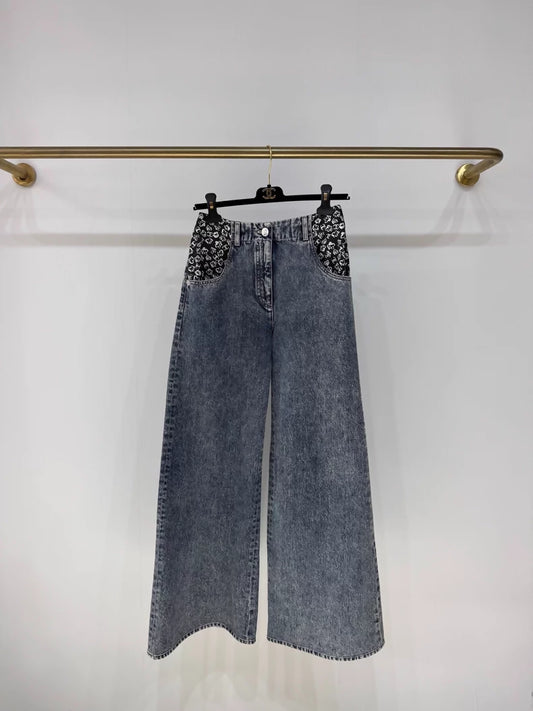 Chanel 25B floral denim wide-leg jeans