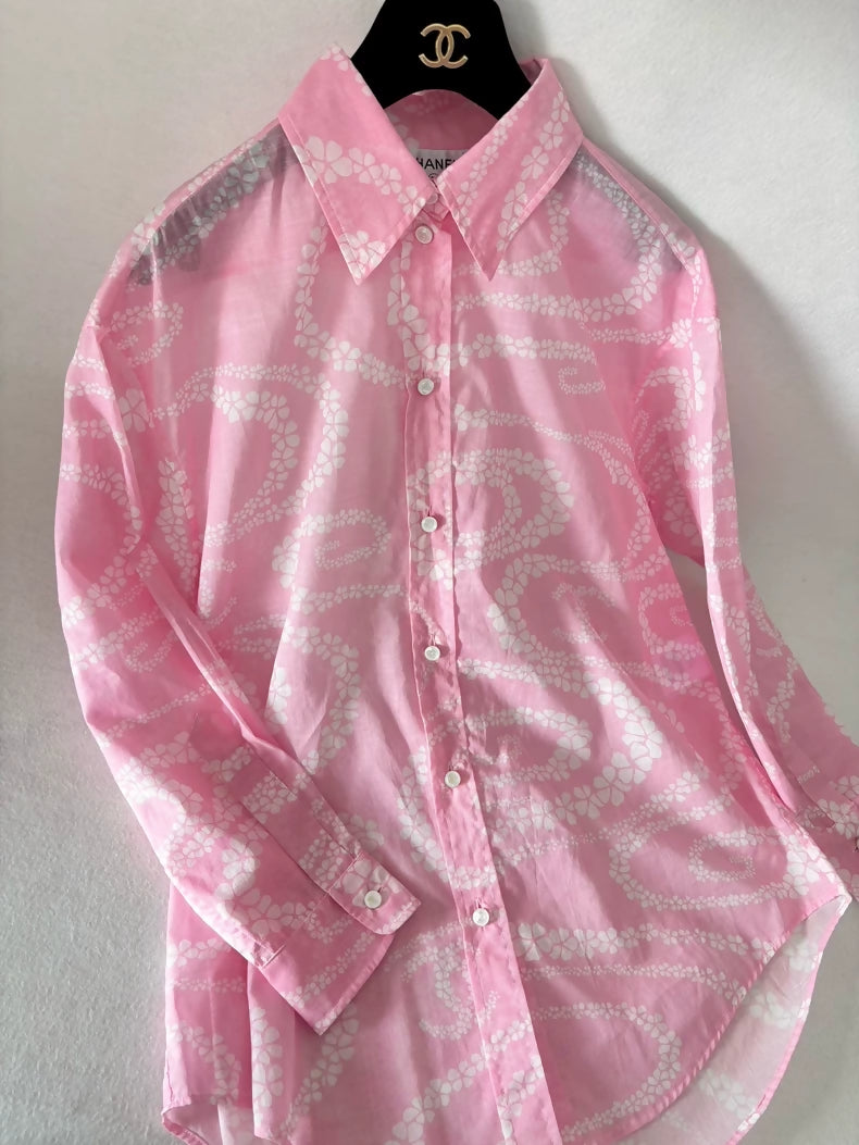 Chanel 25M Pink Camellia Print Shirt