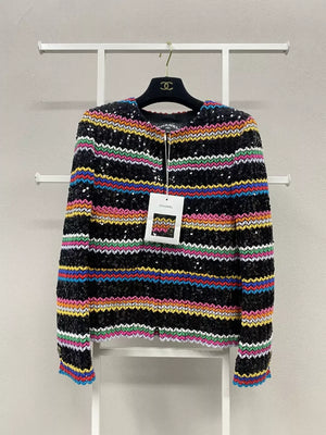 Chanel 22S colorful striped woven sequined jacket