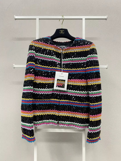 Chanel 22S colorful striped woven sequined jacket