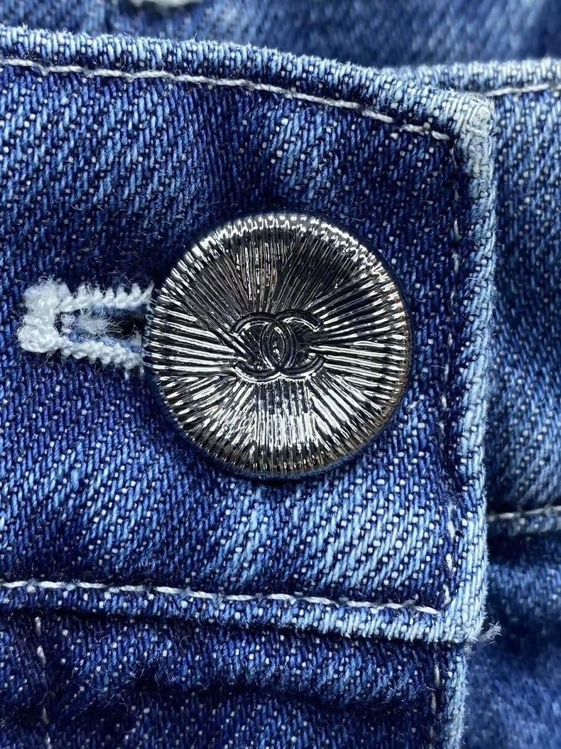 Chanel 20s Dark Blue Pleated Jeans