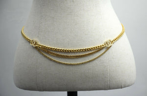 Chanel F22A Metal Rhinestones Two CC Gold-tone Chunky Waist Chain Belt L85