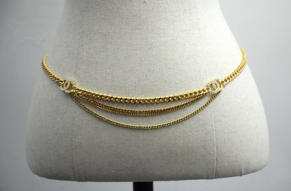 Chanel F22A Metal Rhinestones Two CC Gold-tone Chunky Waist Chain Belt L85