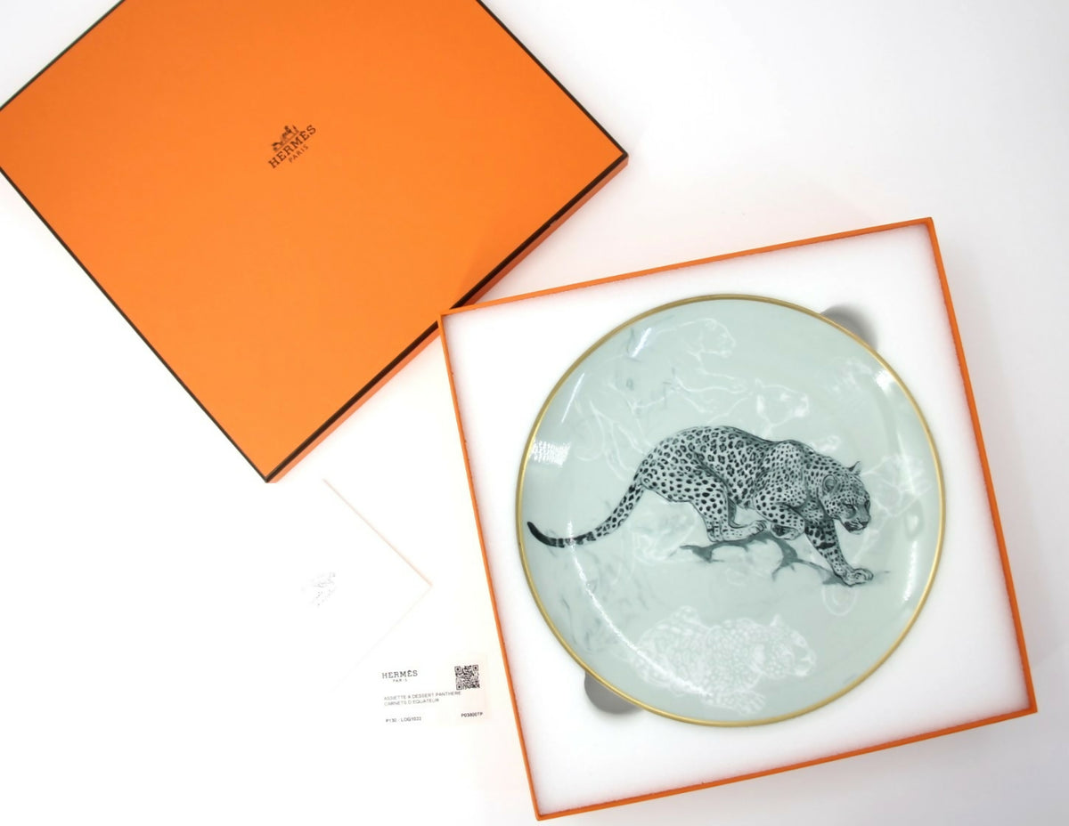 Hermes Green and Gold Porcelain Carnets d’Equateur Dessert Plates