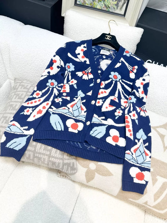 Chanel Dubai Series Navy Blue Floral Cardigan