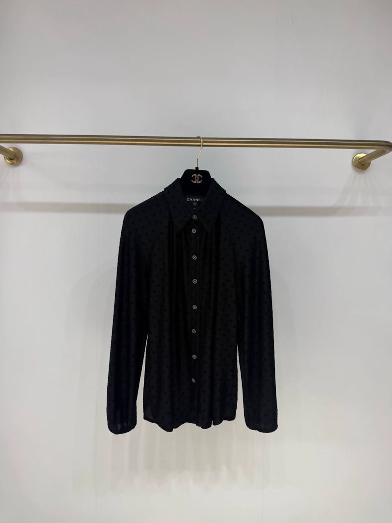 Chanel 24B Black Velvet Double C Logo Shirt,