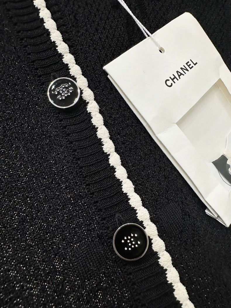 Chanel 24B black knit cardigan w