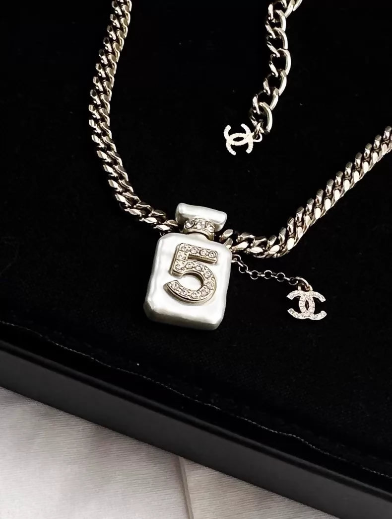 Chanel 22S White Pearl No. 5 Perfume Bottle Necklace