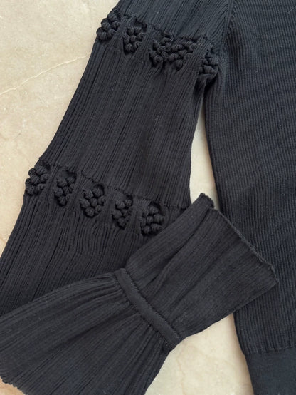Chanel 24S Ruffled Black Knit Long Sleeve
