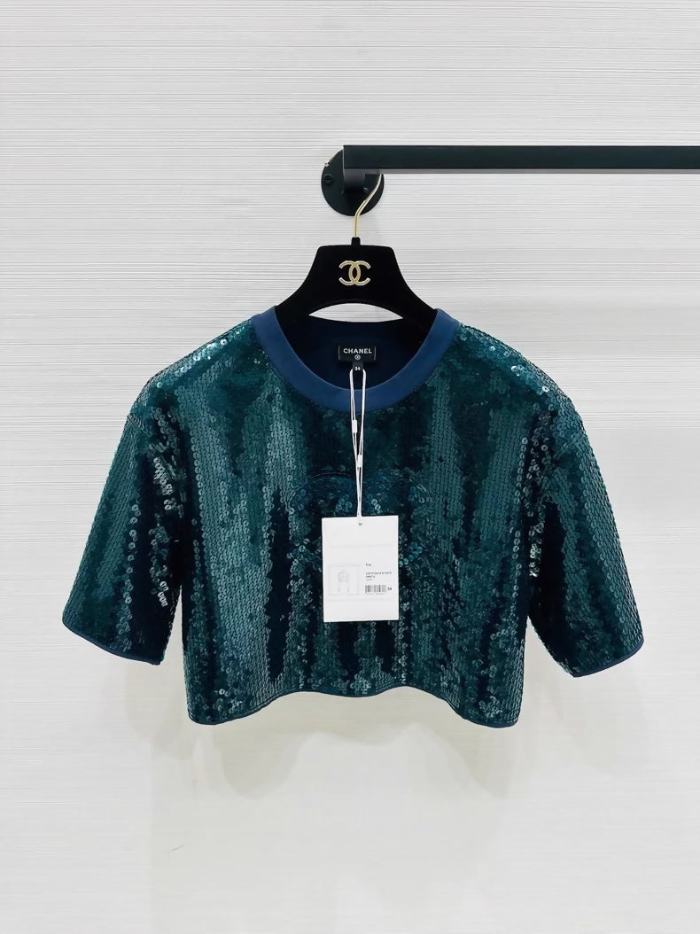 Chanel emerald green sequin top