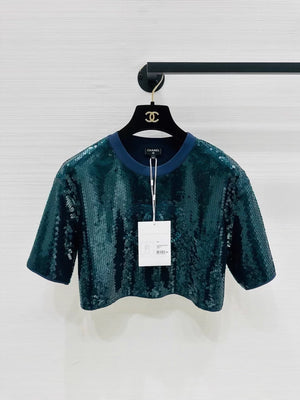 Chanel emerald green sequin top