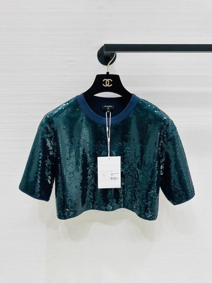Chanel emerald green sequin top