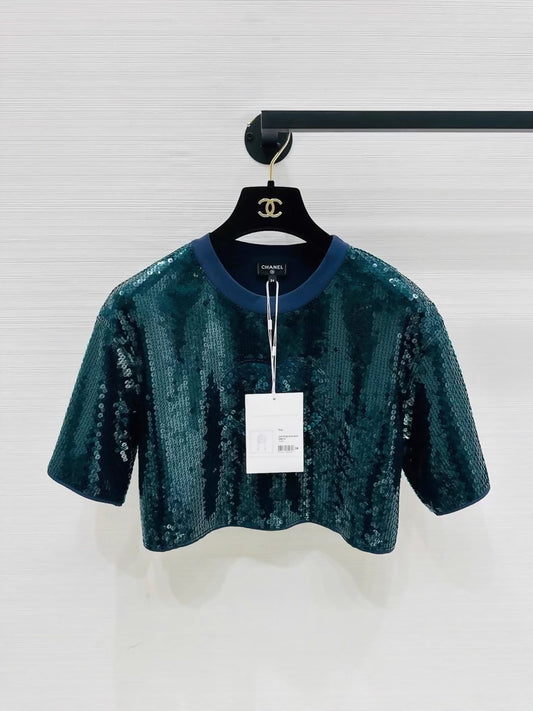 Chanel emerald green sequin top