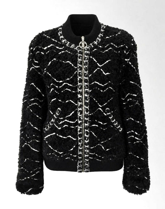 Chanel 19B Black Fuzzy Alpaca CC Zipper Bomber Jacket Coat FR 36