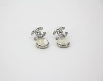 Chanel 17K Rhinestone Semi-transparent Round Pendant CC Stud Earrings