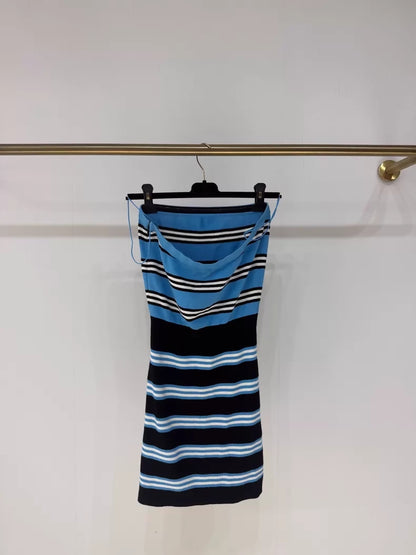 Chanel 24A Blue and Black Striped dress