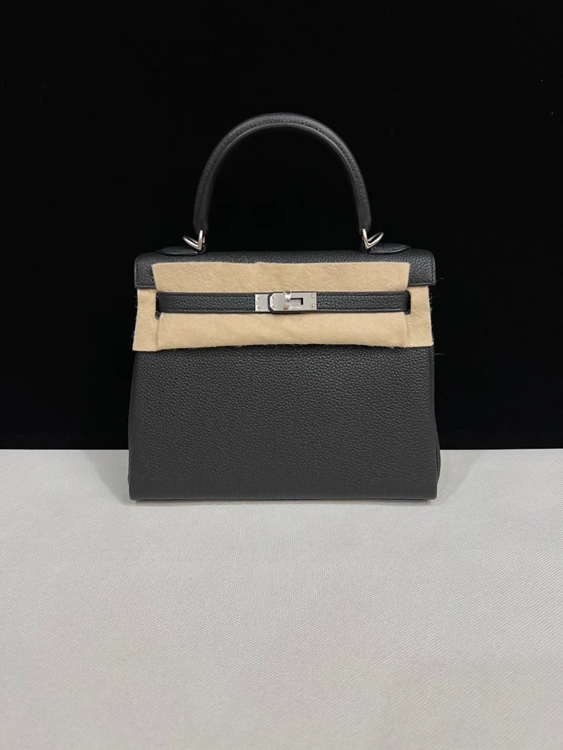 Hermes Kelly 25 black togo leather brushed palladium hardware
