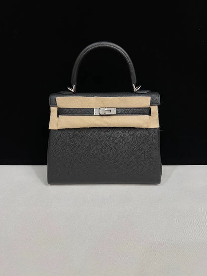 Hermes Kelly 25 black togo leather brushed palladium hardware