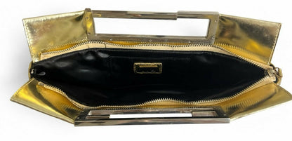 Rare Vintage Fendi 2007 Limited Edition Metallic Gold Patent Leather Crossword Clutch Bag