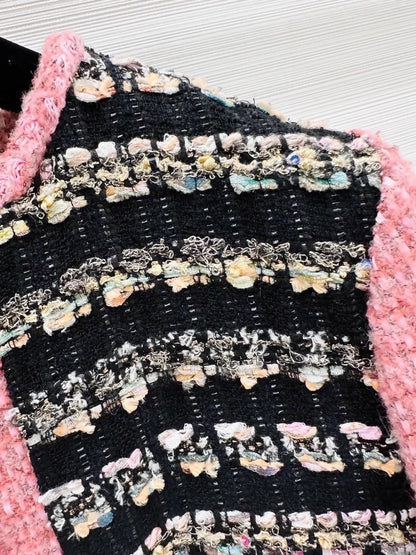 Chanel 22A Black/pink tweed & Feather Jacket