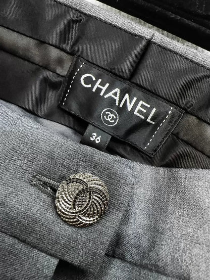 Chanel 22c grey oversized pleated suit trousers,