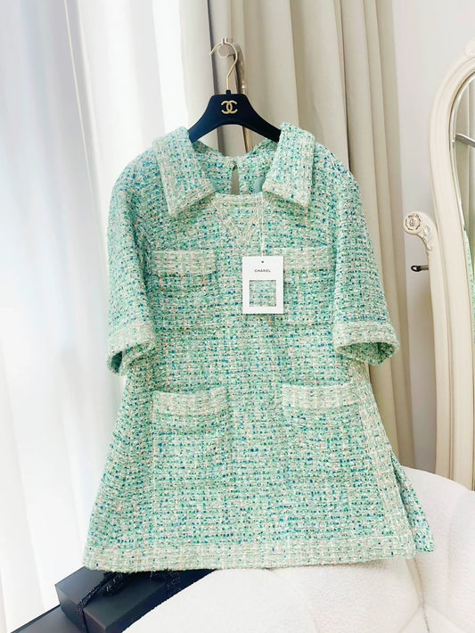Chanel 19S Green tweed dress