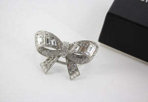 Chanel Vintage 08P Rhinestone Spring Silver Bow Brooch