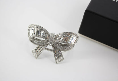 Chanel Vintage 08P Rhinestone Spring Silver Bow Brooch