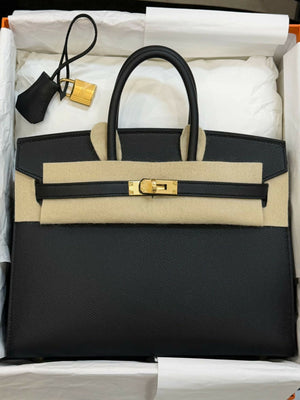 Hermès Birkin 25 Sellier Noir / Black Epsom Leather with Gold Hardware K Stamp