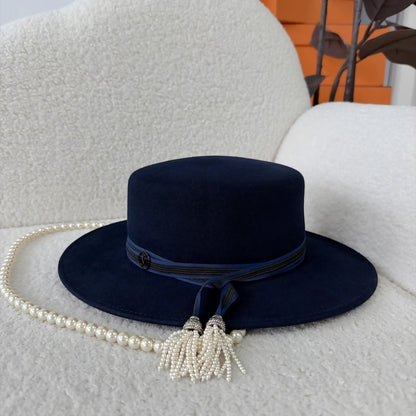 Maison Michel Navy Blue Pearl Necklace Hat