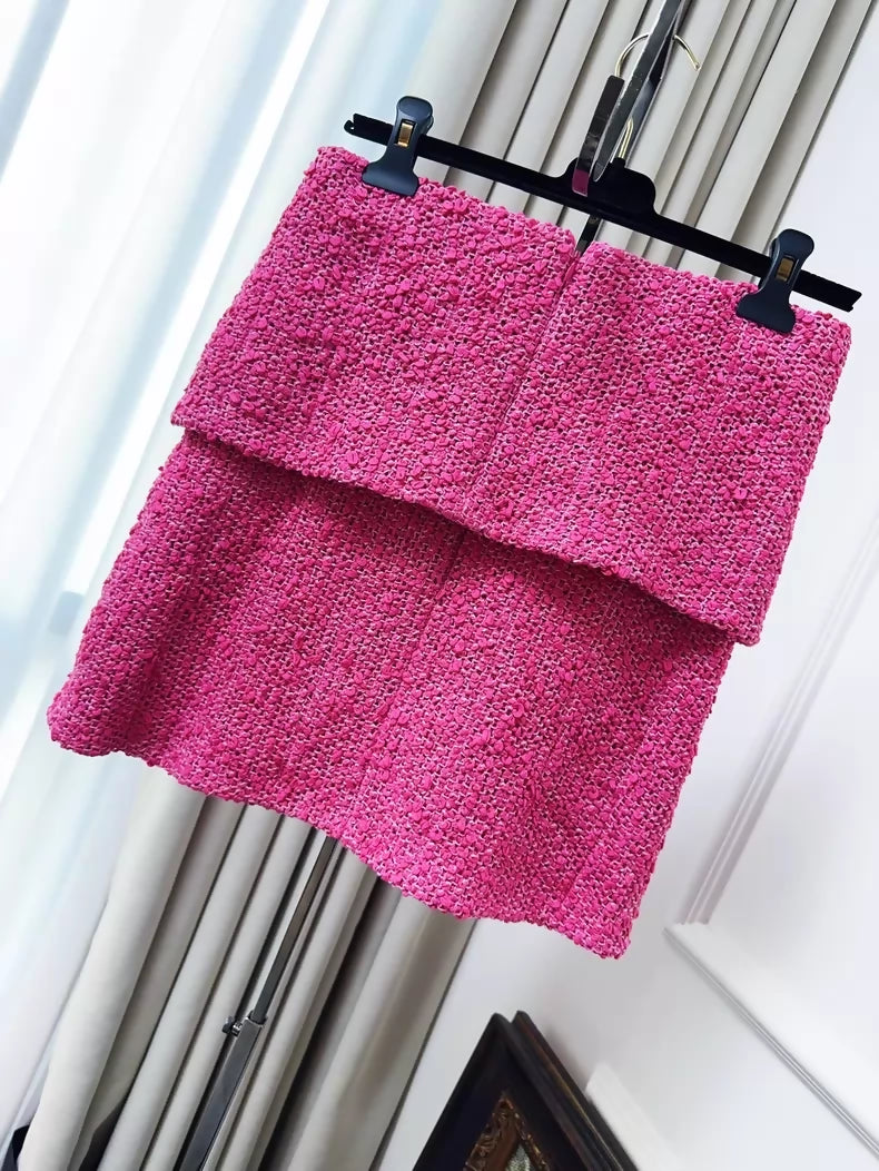 Chanel 21C Fuchsia Tweed Mini Skirt