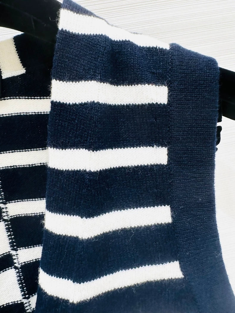 Chanel 24s cardigan in navy and white striped knit