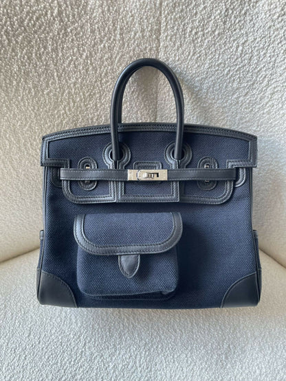 Hermès Birkin 25 Cargo Bleu Nuit / Deep Sea Blue Canvas & Swift Leather with Palladium Hardware