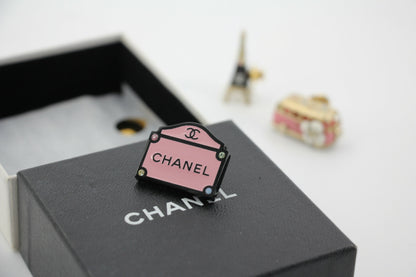 Chanel 06C Metal Pink Bus Eiffel Tower and Pink Bag Trio Brooch Set