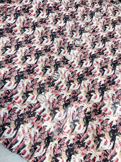 Chanel 23A Pink Flower Printed Silk Shirt
