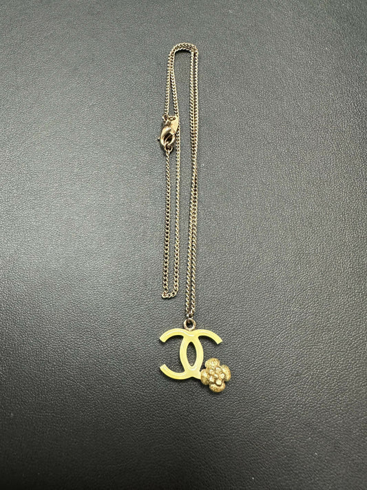 Chanel 2013 Metal Coco Mark and Flower Necklace