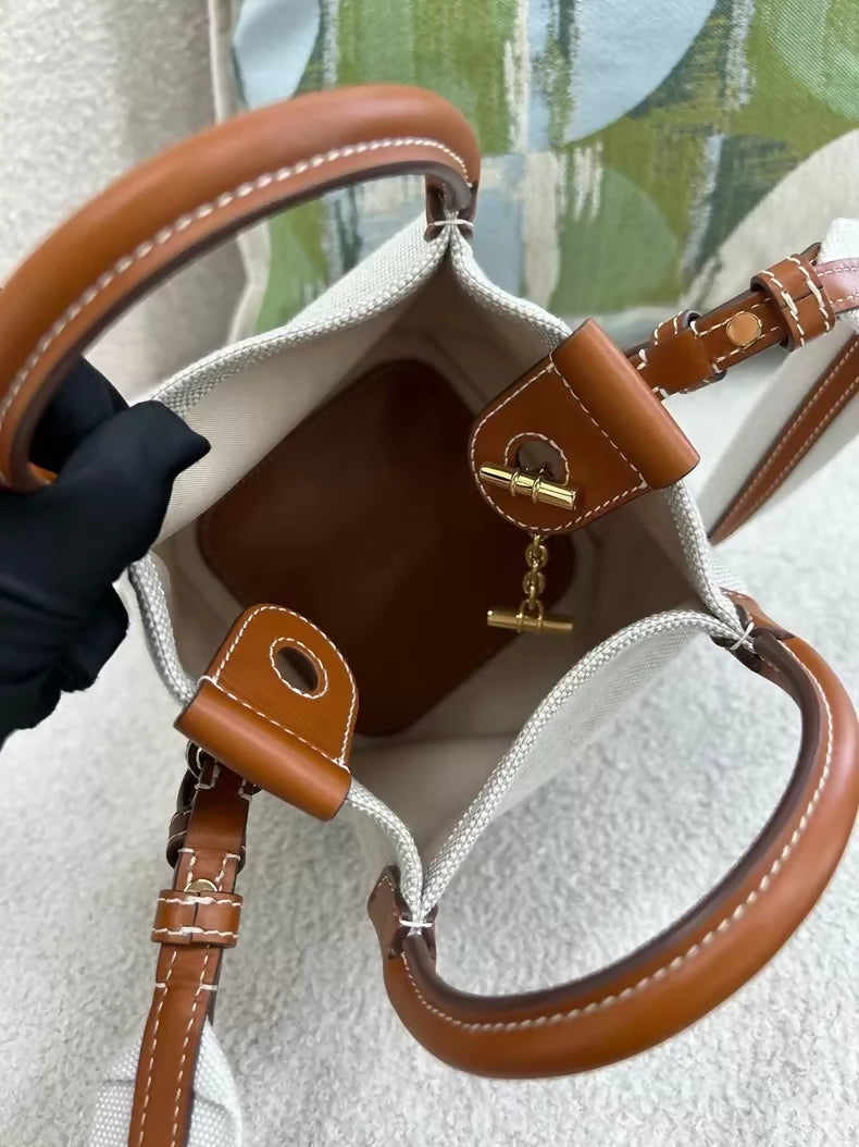 Loro Piana canvas and Bale mini bucket bag
