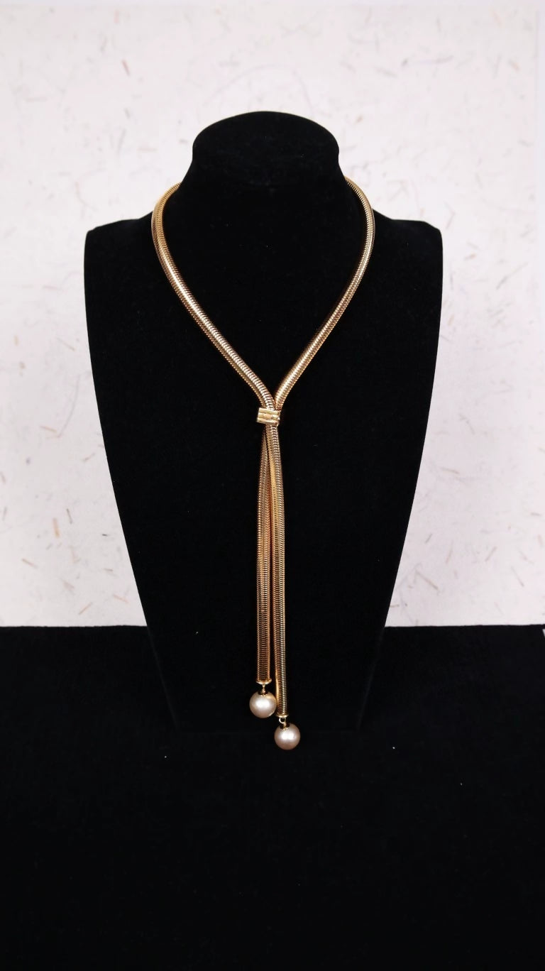 Chanel 1997 Plain Gold Pearl Chain Necklace