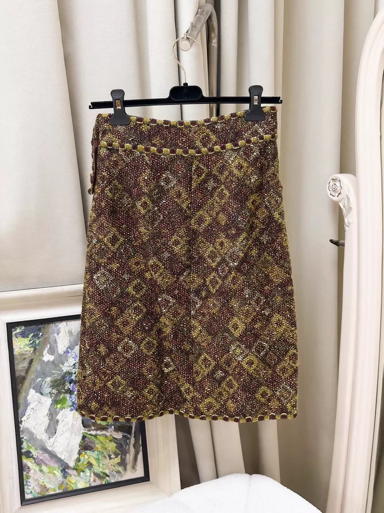 Chanel 2011 red and gold tweed skirt