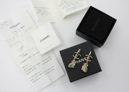 Chanel 18C Metal Owl CC Logo Pendant Earrings